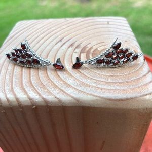 Garnet Sterling Silver Climber Earrings
